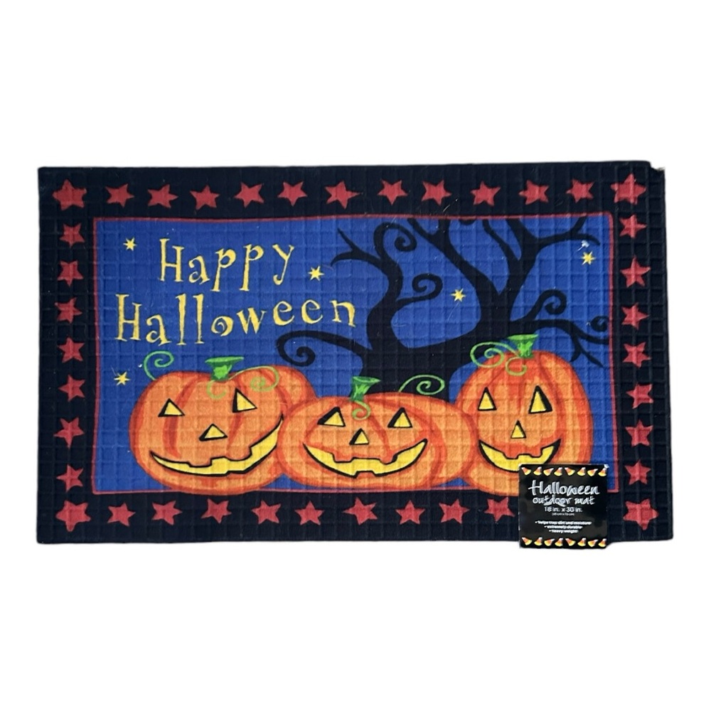 Natco Home “Happy Halloween” Pumpkins 18x30” Rubber Doormat NWT